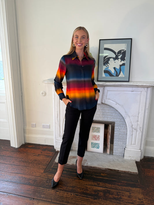 Beatrice B Vivid Orange and Navy Tie Dye Shirt