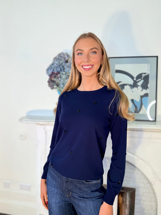 Cocoa Cashmere Heritage Navy Jumper