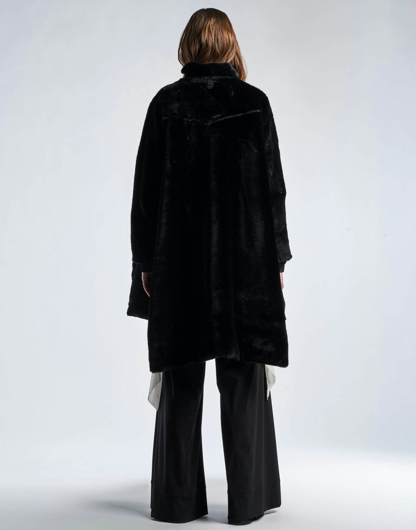 DETERMINED A-line Black Coat in Eco-Fur and Nylon