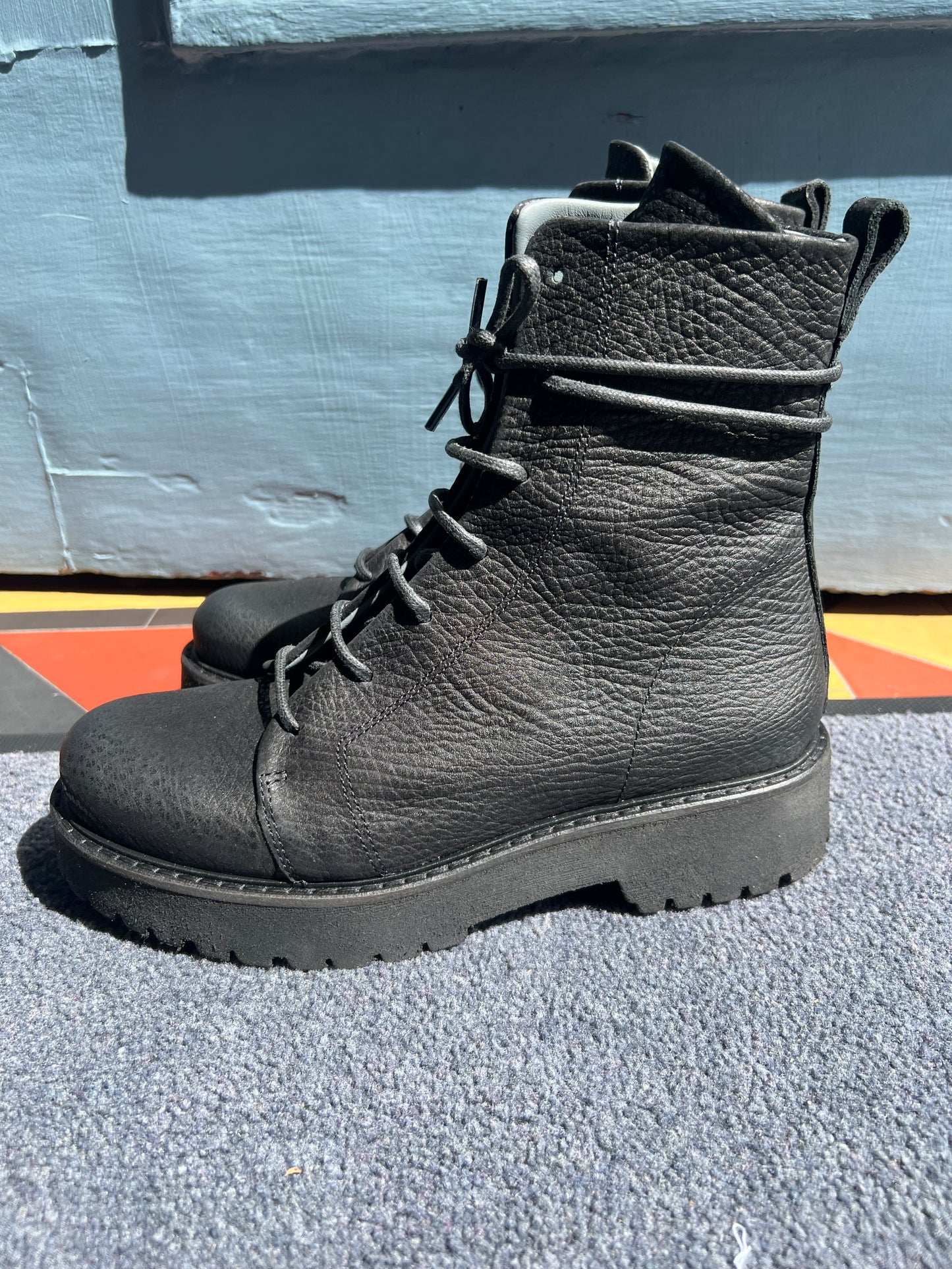 Kuni Black Nubuk Leather Boots with Laces