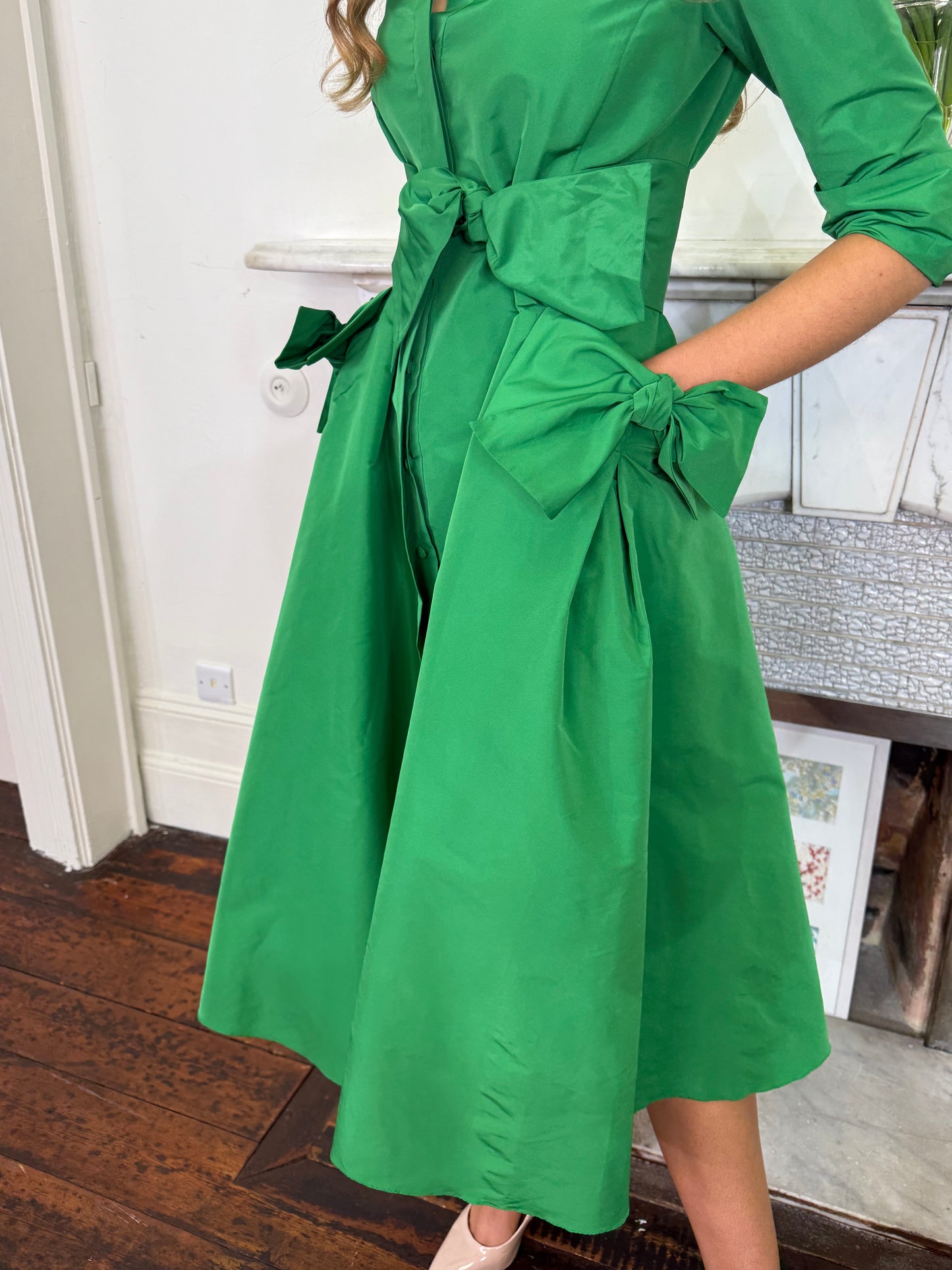 Moskada Emerald Green Taffeta Shirt Dress