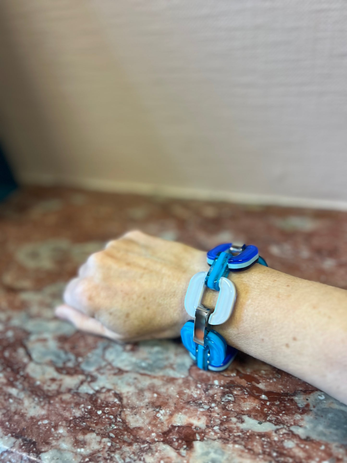 Royal Blue,Turquoise Blue and Off White Bracelet