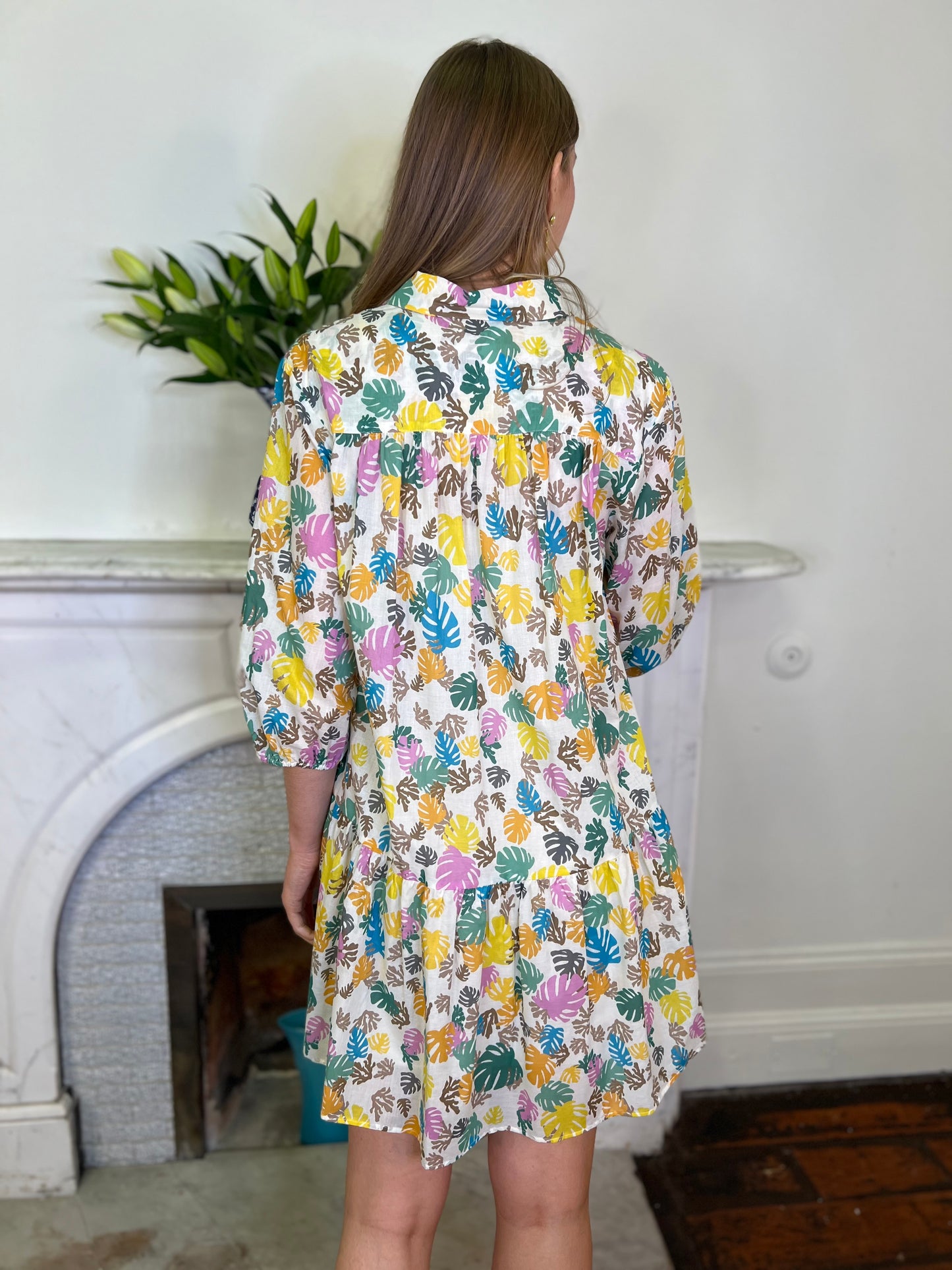 Sherbet Palm Printed Cotton Relaxed Dress