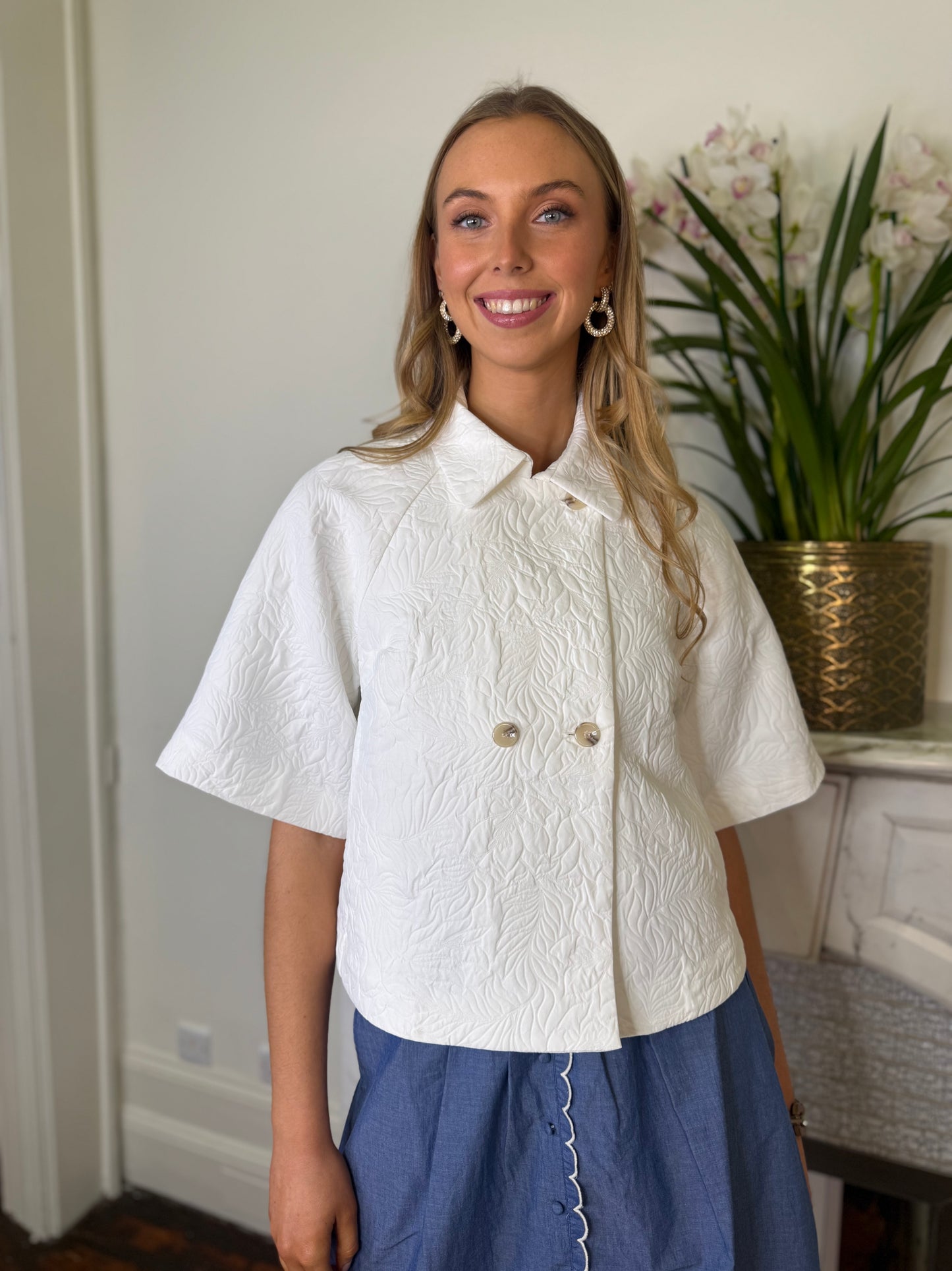 Gustav White Nora Cape Embossed Jacket