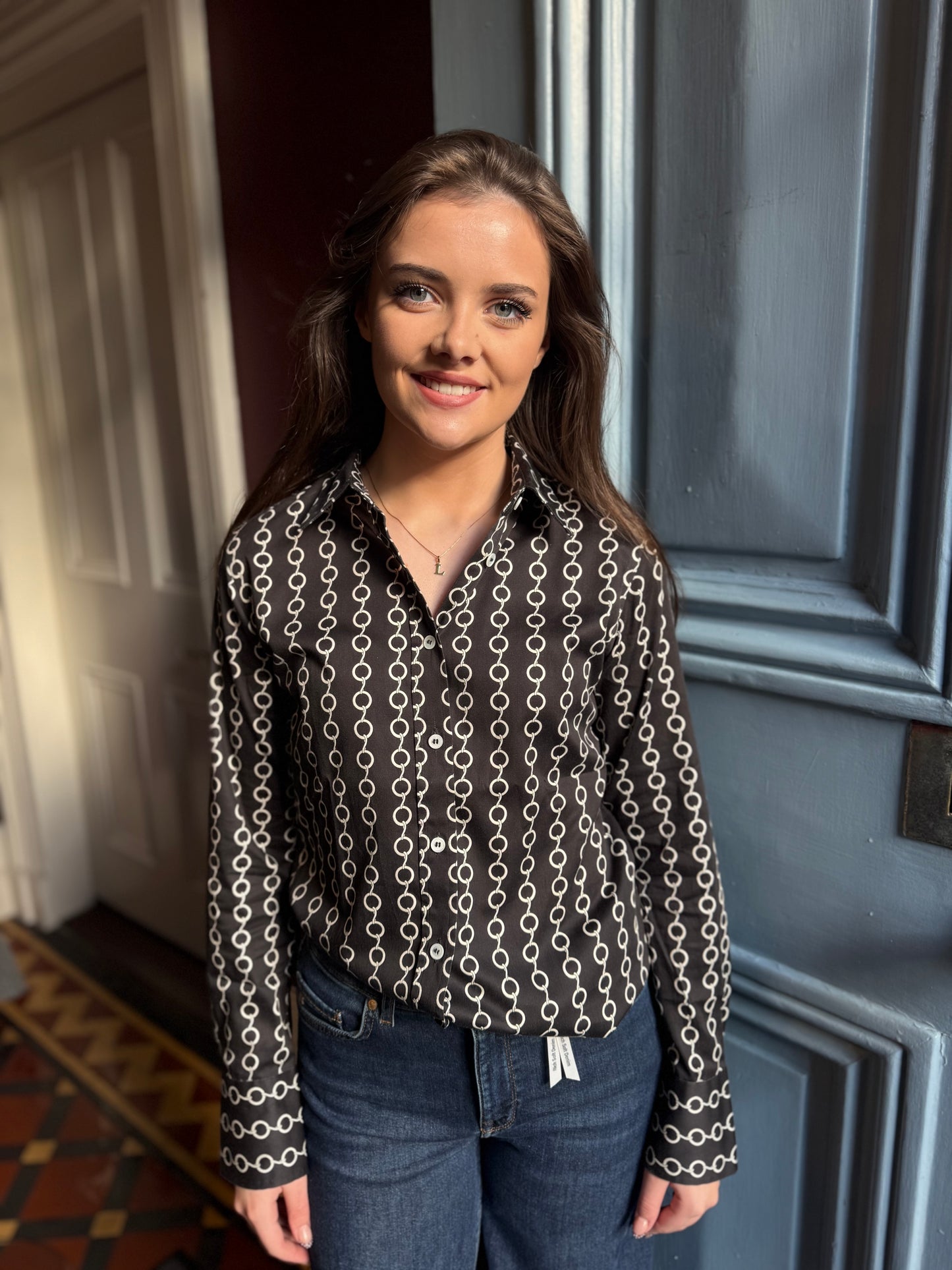 Caliban Black Circle Print Fitted Cotton Shirt