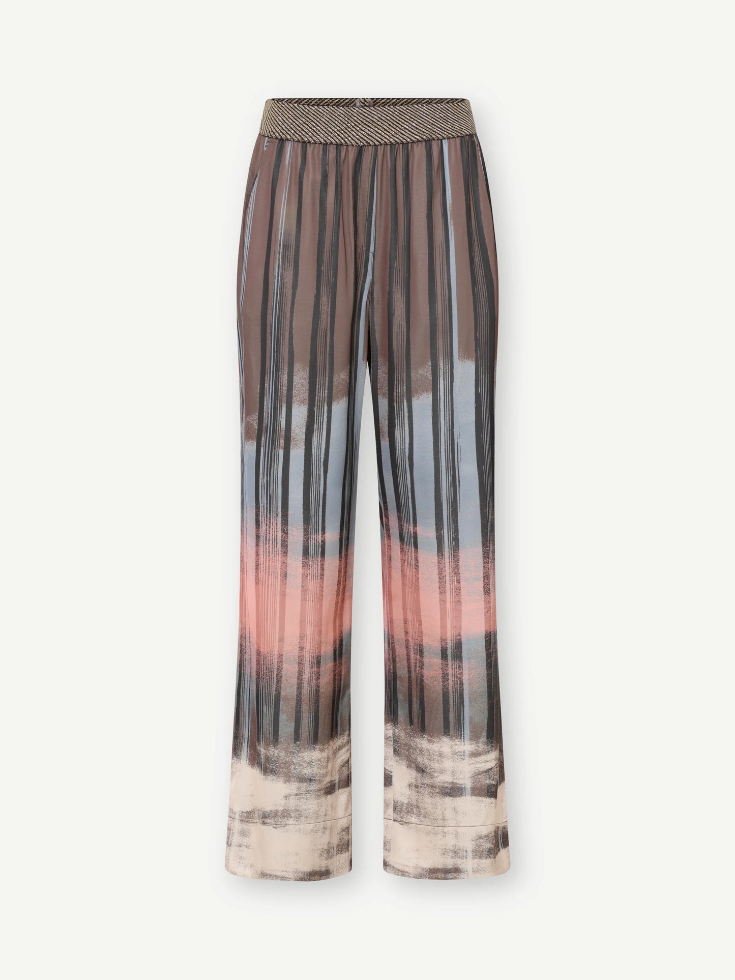 Gustav Bay Salmon, Cream and Taupe Brown Printed Straight Leg Trousers