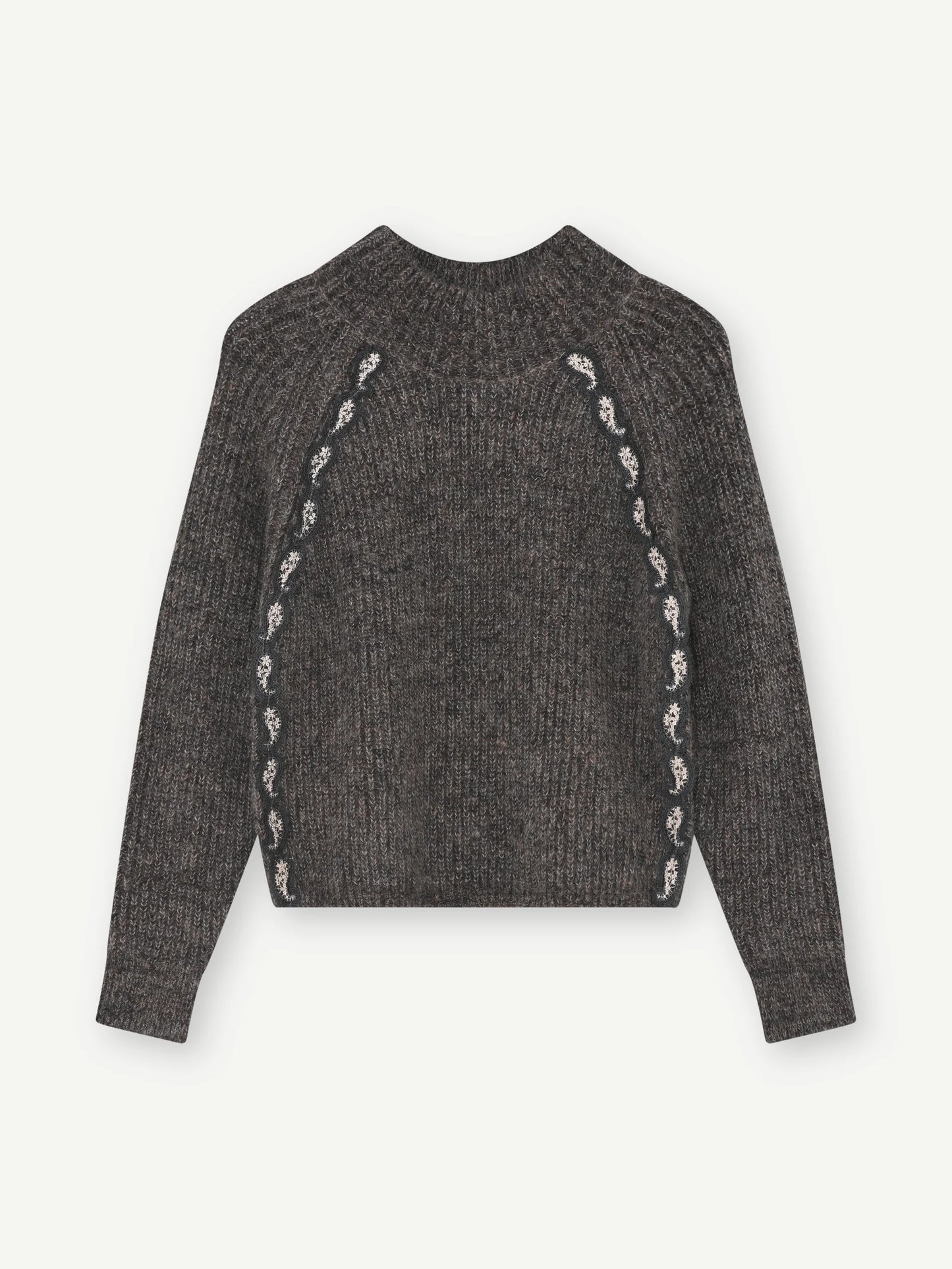 Gustav Lio Dark Grey Knit Sweater with Contrast Light Grey Stitching