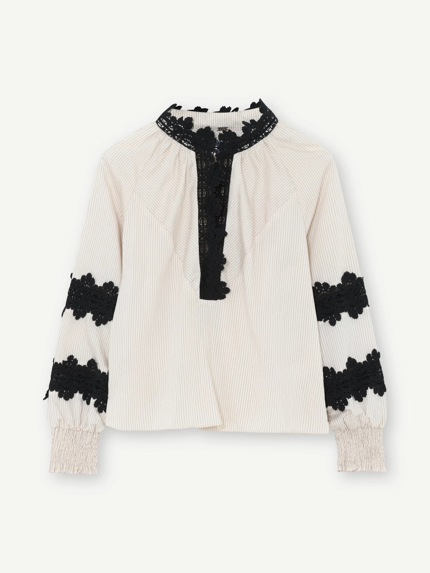 Gustav Annsofie Blouse in Off White and Black Lace Trim