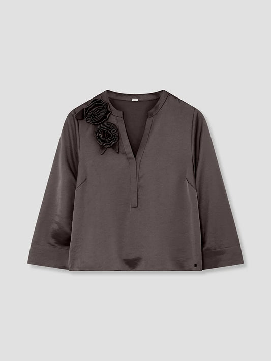 Gustav Taupe Brown  Blouse with Flower Detail