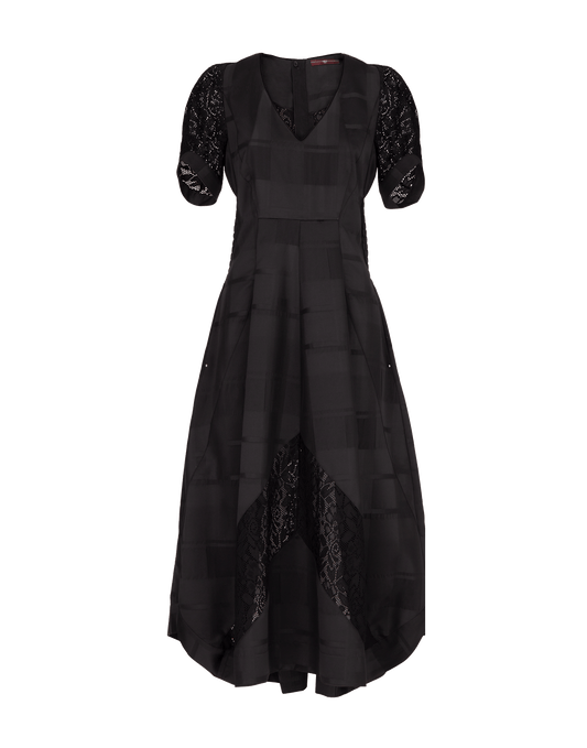 DESIRE Navy  Fit and Flare Dress in Tech Taffeta and Lace