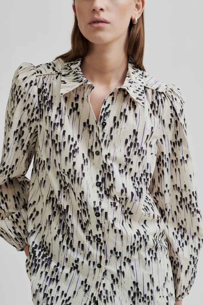 Raina Shirt in Black ,Cream and Cobalt Print