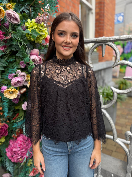 Suncoo Lucia Black Lace Top