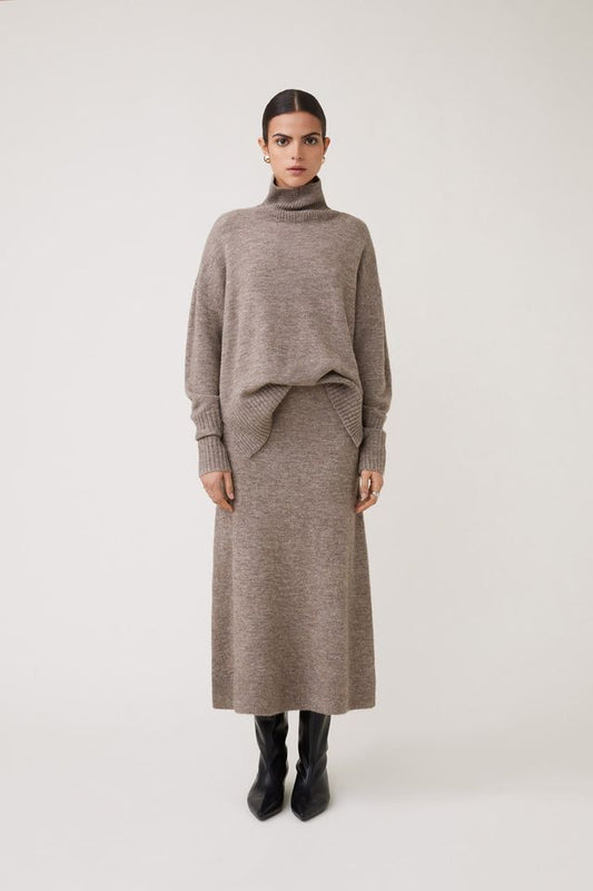 Falba Knit A Line Skirt in Taupe