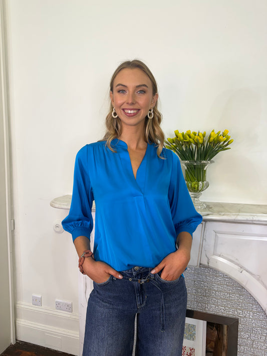 Silk95five Madras Blouse Azure