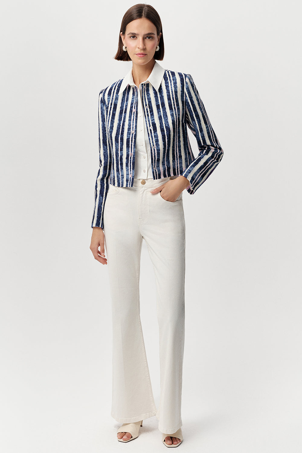 Exquise Achille Blue and White Tie Dyed Striped Jacket