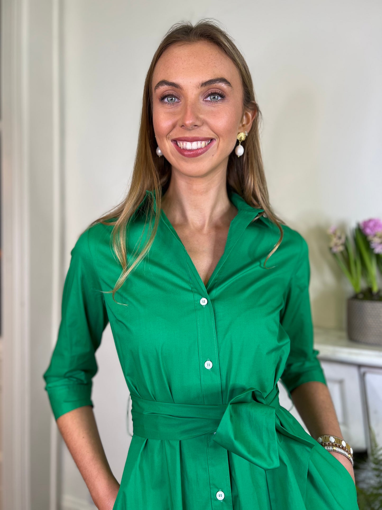 Rosso35 Emerald Green Poplin Cotton Shirt Dress