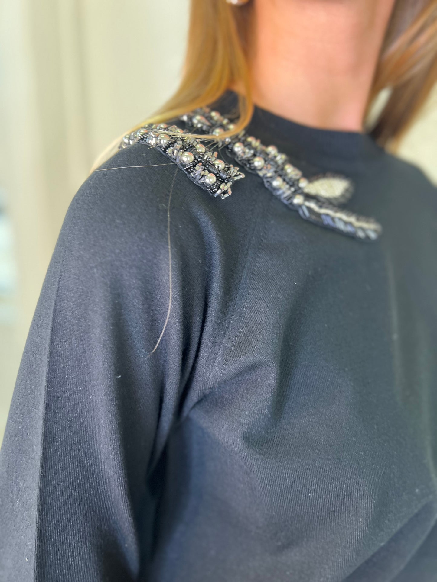 Black Knit Sweater with Embellishment Detail