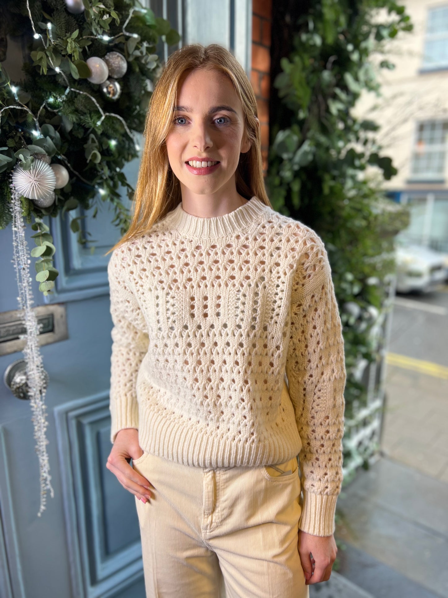 Leona Open Work Jumper Cream