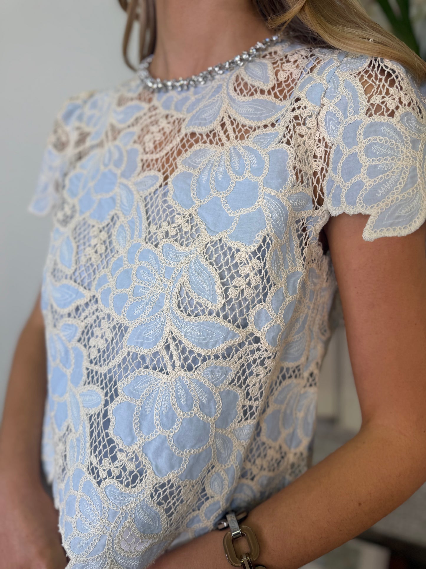 Suncoo Lexy Lace Top in Sky Blue
