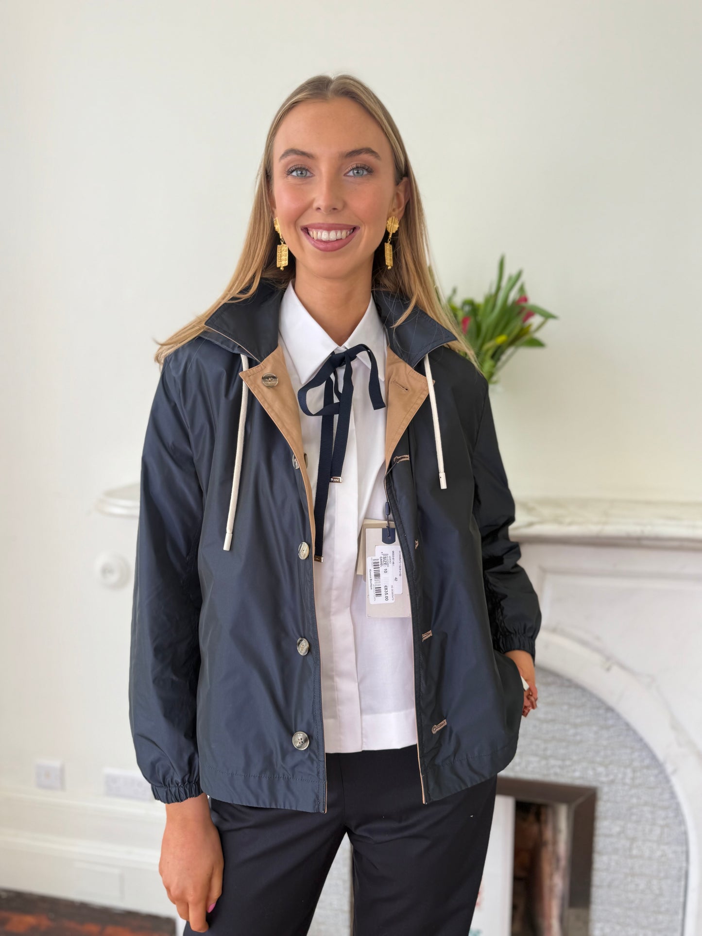 Herno Camel and Black  Reversible Jacket with Hood