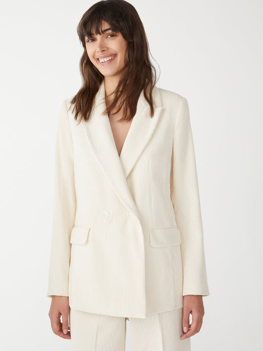 Ozieri Double Breasted Cream Wool Blazer