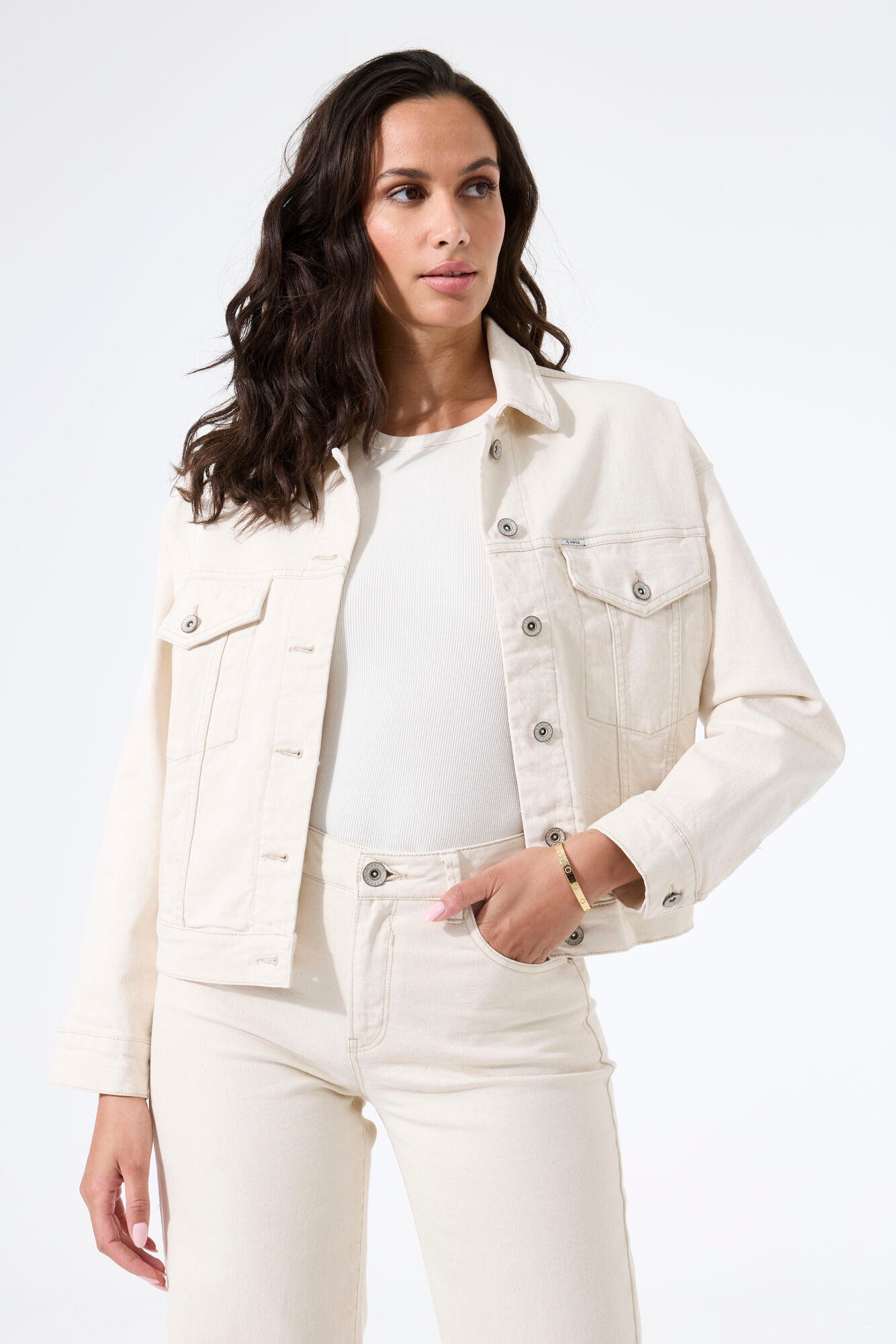 Garcia Emira Cropped Denim Jacket Ecru