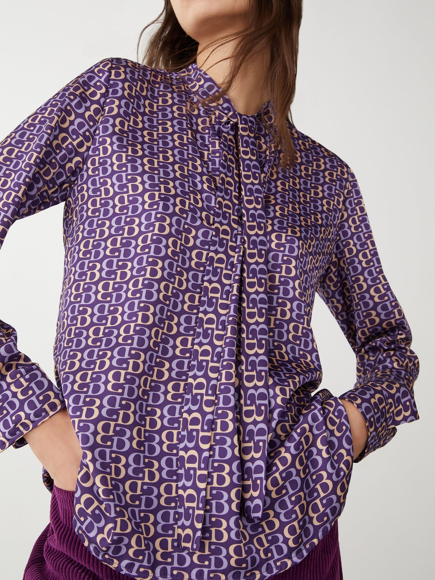 Purple Printed Neck Tie Blouse