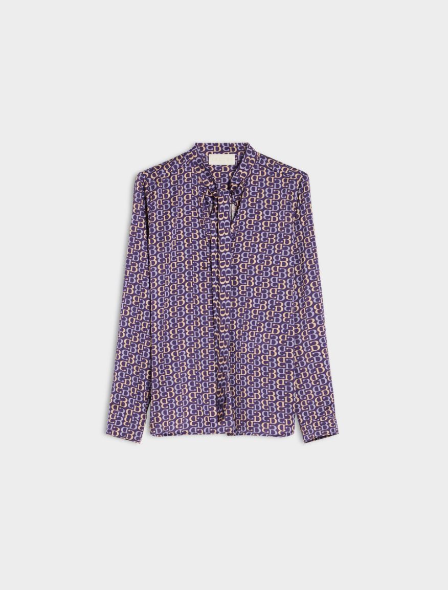 Purple Printed Neck Tie Blouse