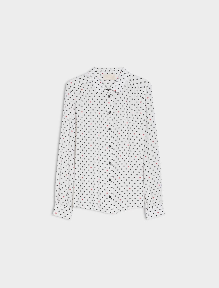 Nolana Black and White Polka Dot  Shirt with Red Hearts