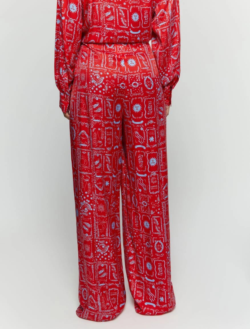 Flowing Red Printed Trousers