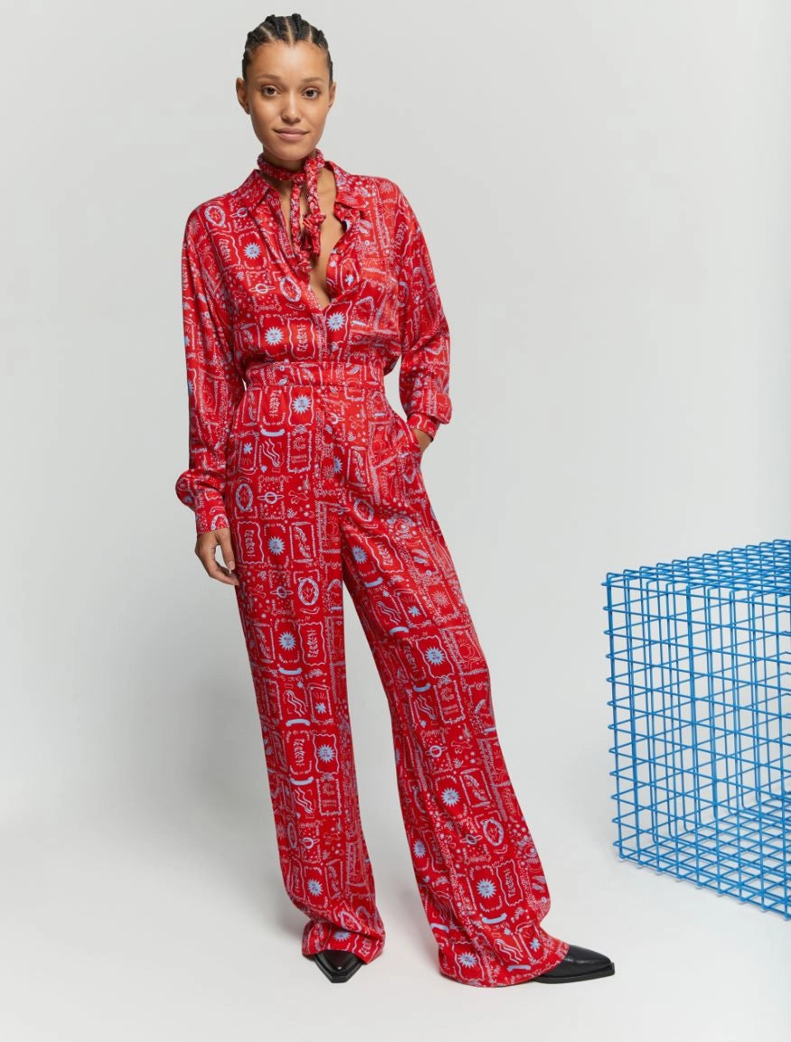 Flowing Red Printed Trousers