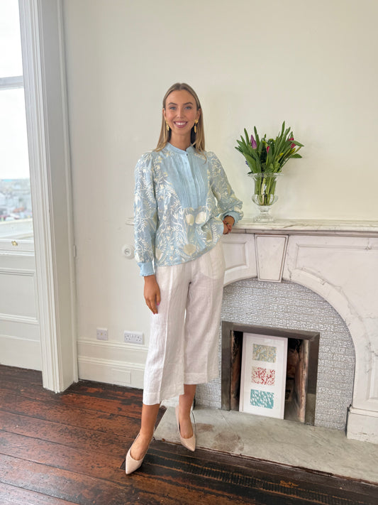 Greek Archaic Kori Blouse Blossom Ciel/Champagne