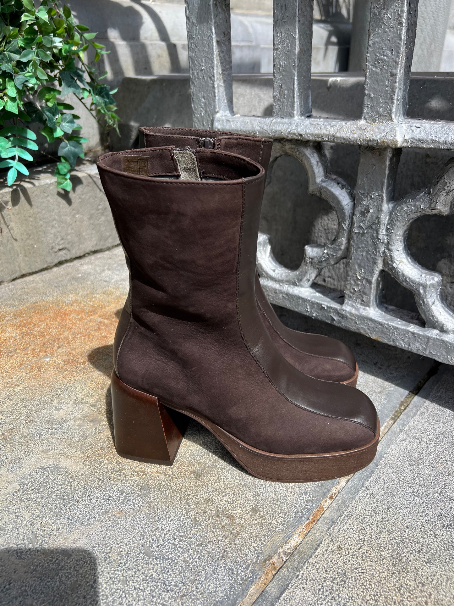 Tracy Dreamer Chocolate Brown Leather and Suede Platform  Boots