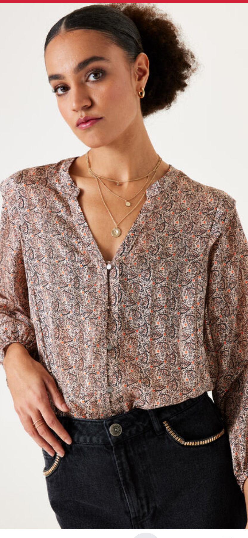 Printed Blouse in Muted Clay with Hint of Coral