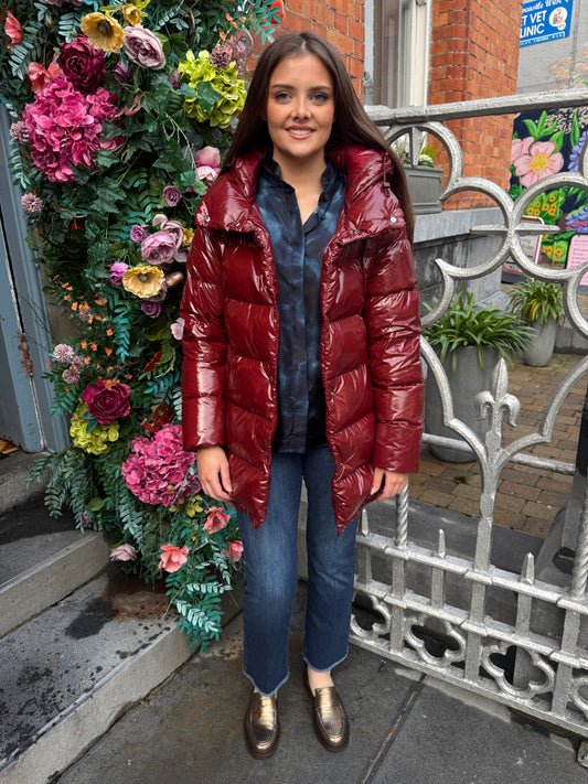 Herno Bordeaux Glossy Medium Length Puffa With Hood