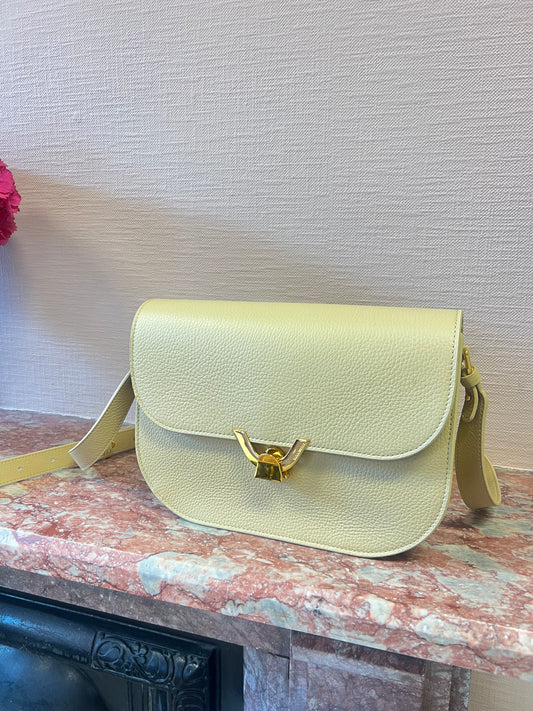 Gardenia Beige Leather Crossbody Bag with Gold Hardwear