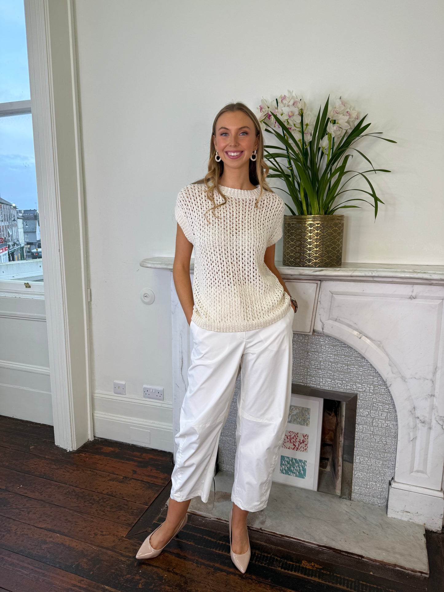 Herno Cream Barrel Leg Trousers