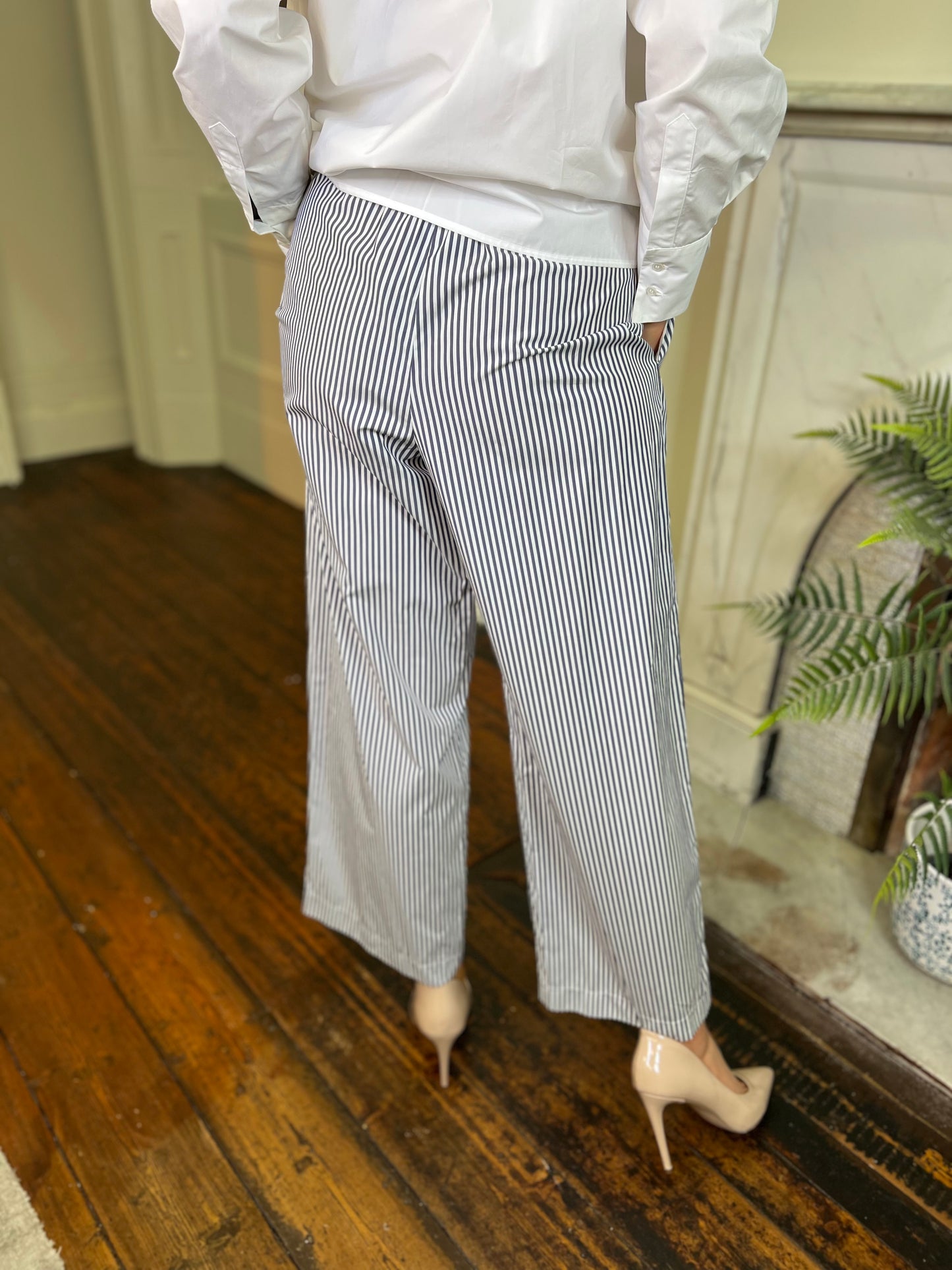 Fabiana Filippi Poplin Cotton Blue and White Stripped Trousers