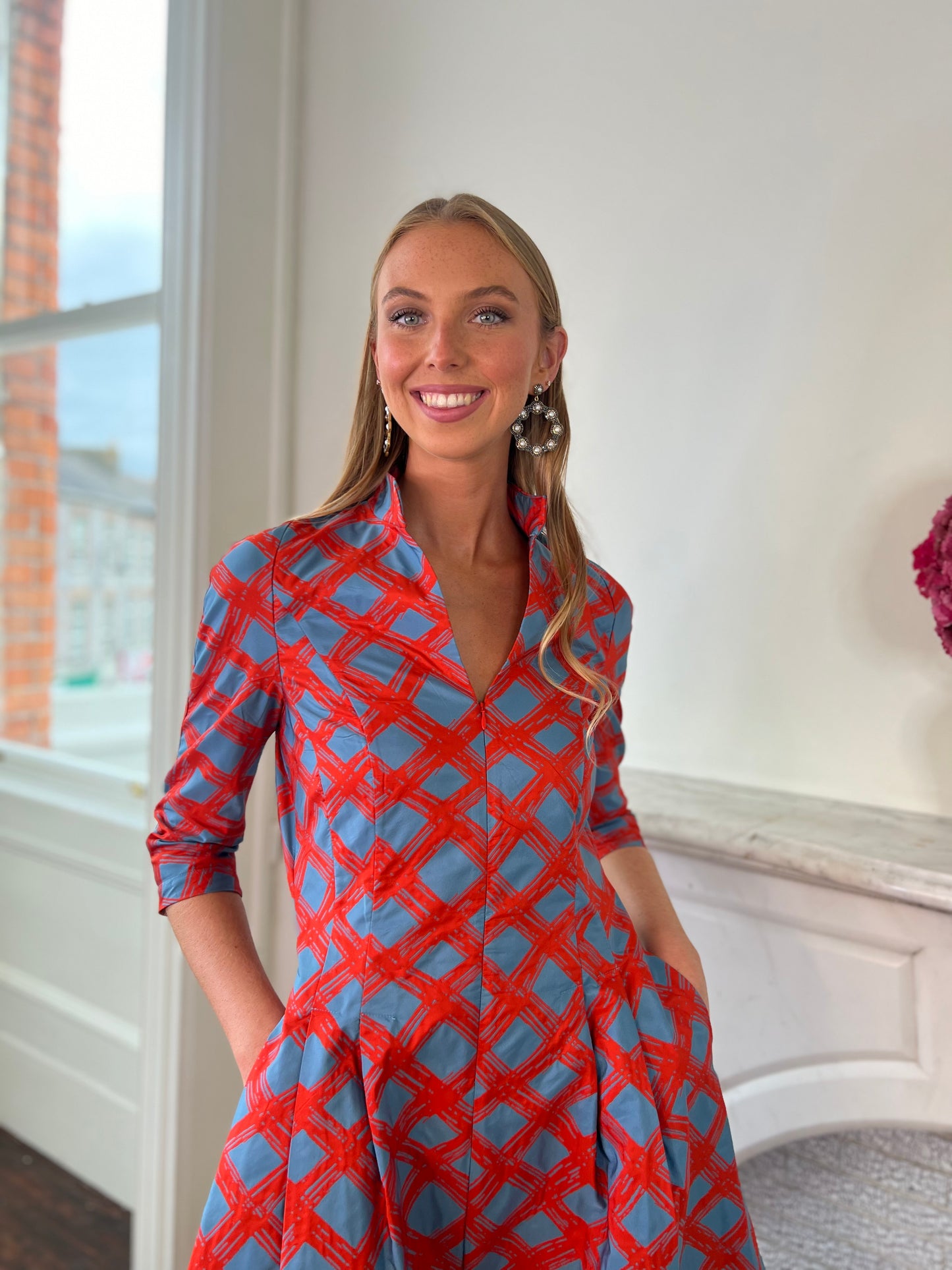 Orange and Turquoise Brocade Fit and Flare Dress