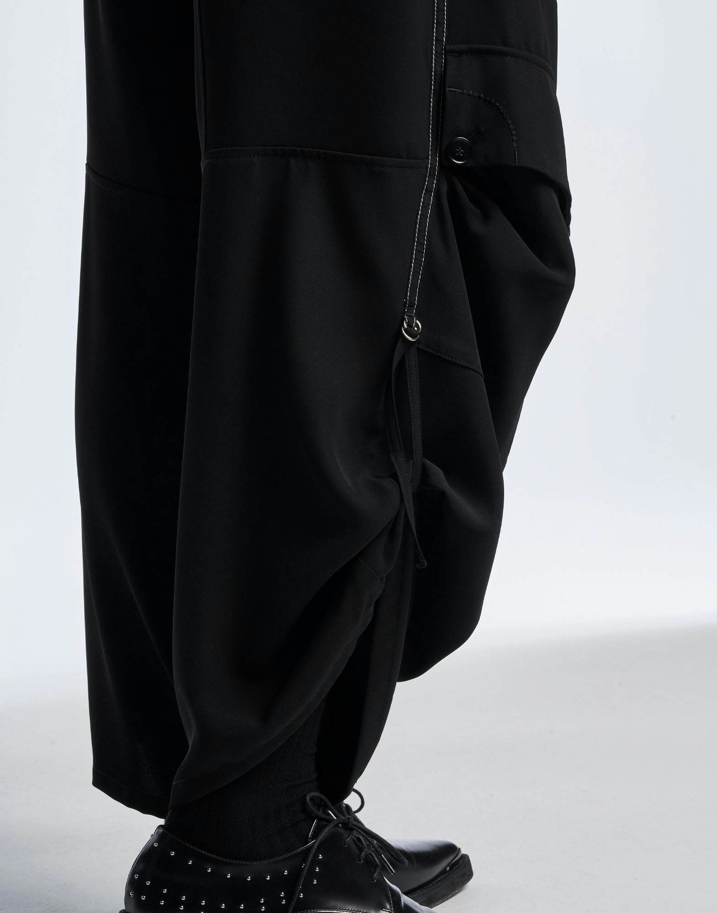 OUTGOING Parachute Pants in Black Tech Matte Satin