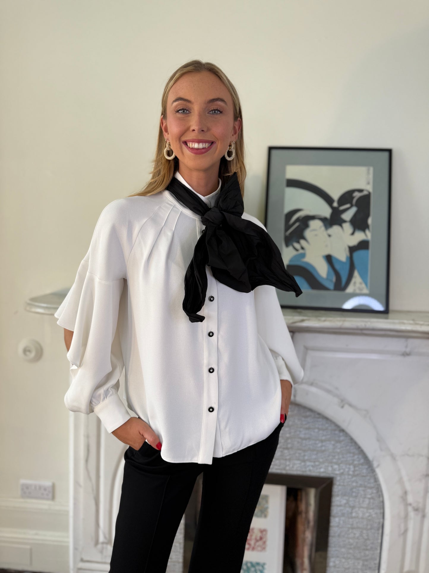 Kameya Cream Blouse with Frill Detail