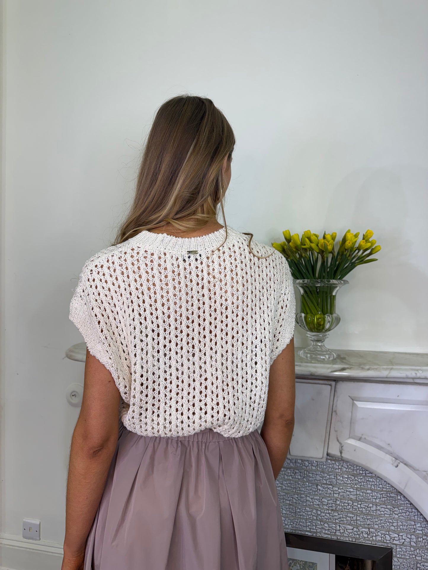 Herno Ecru Crochet Knit Sleeveless Sweater