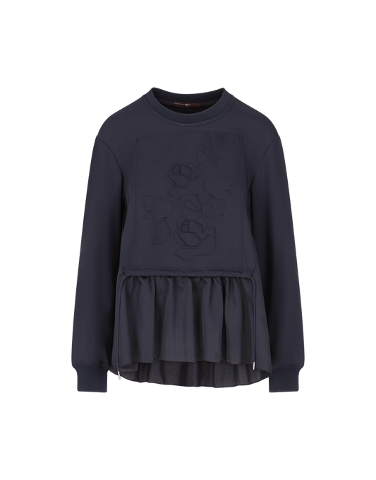 CURIOSITY Navy Sweatshirt in Sports Jersey and Technical Satin