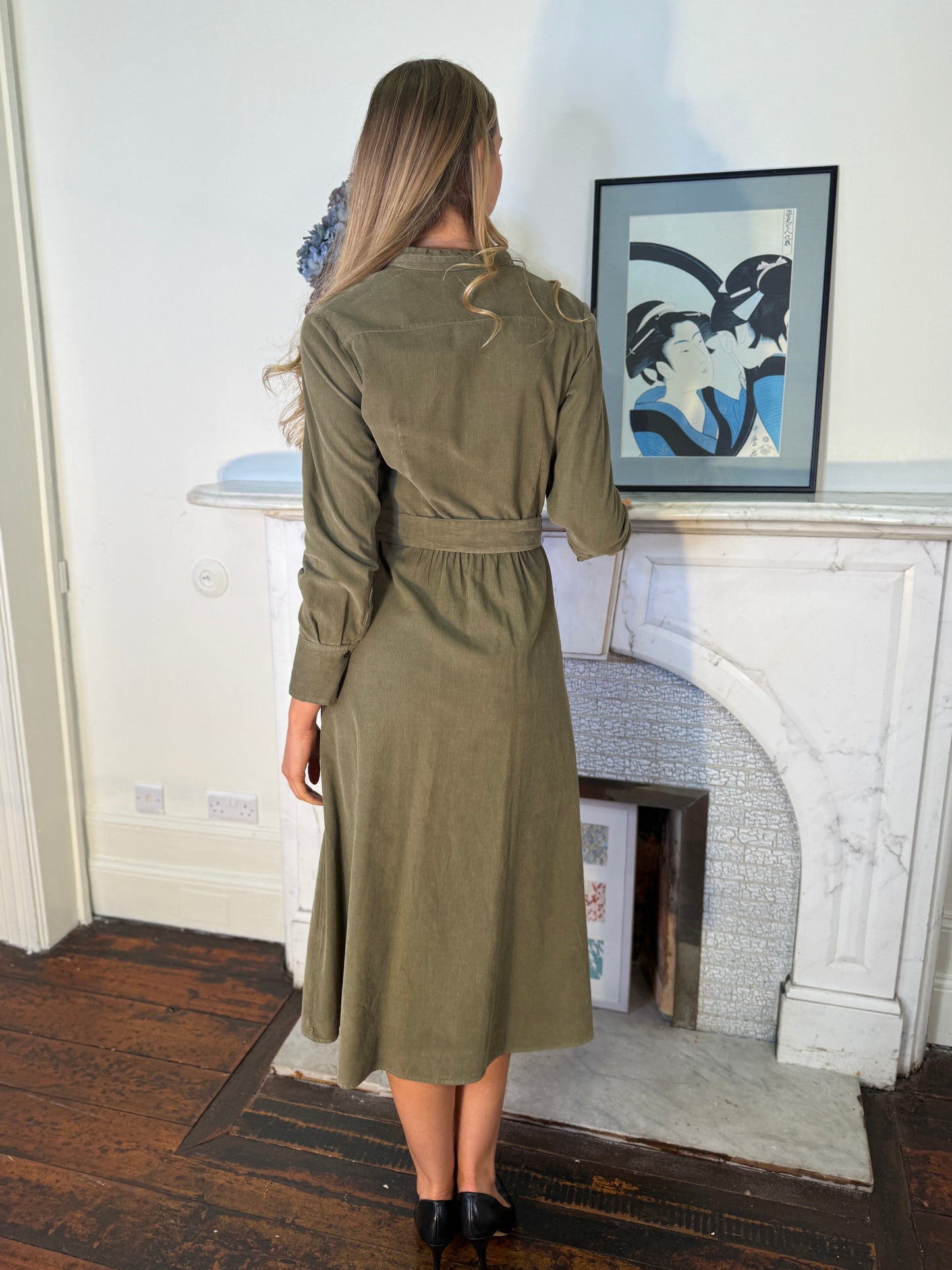 Rosso35 Moss Green Corduroy Shirt Dress