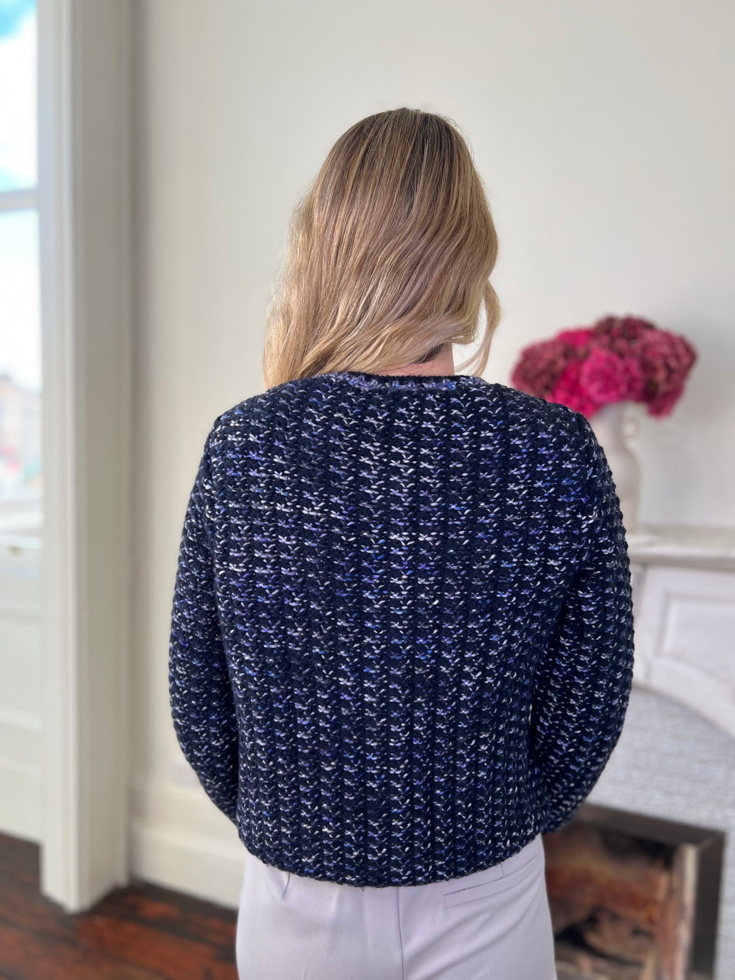 Beloni Navy Melange Tweed Knit Cardigan