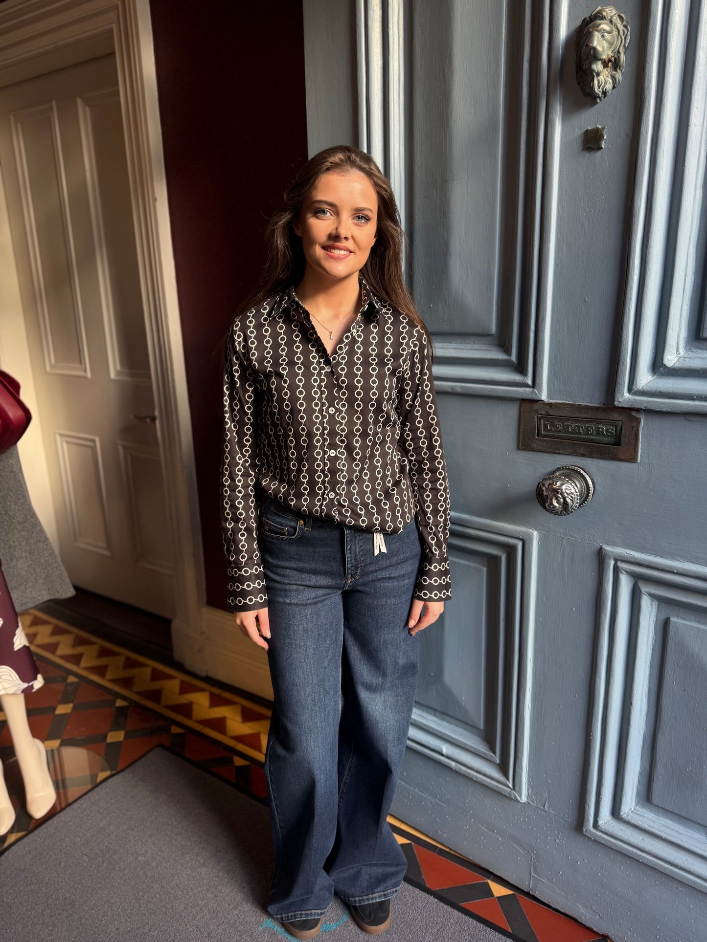 Caliban Black Circle Print Fitted Cotton Shirt