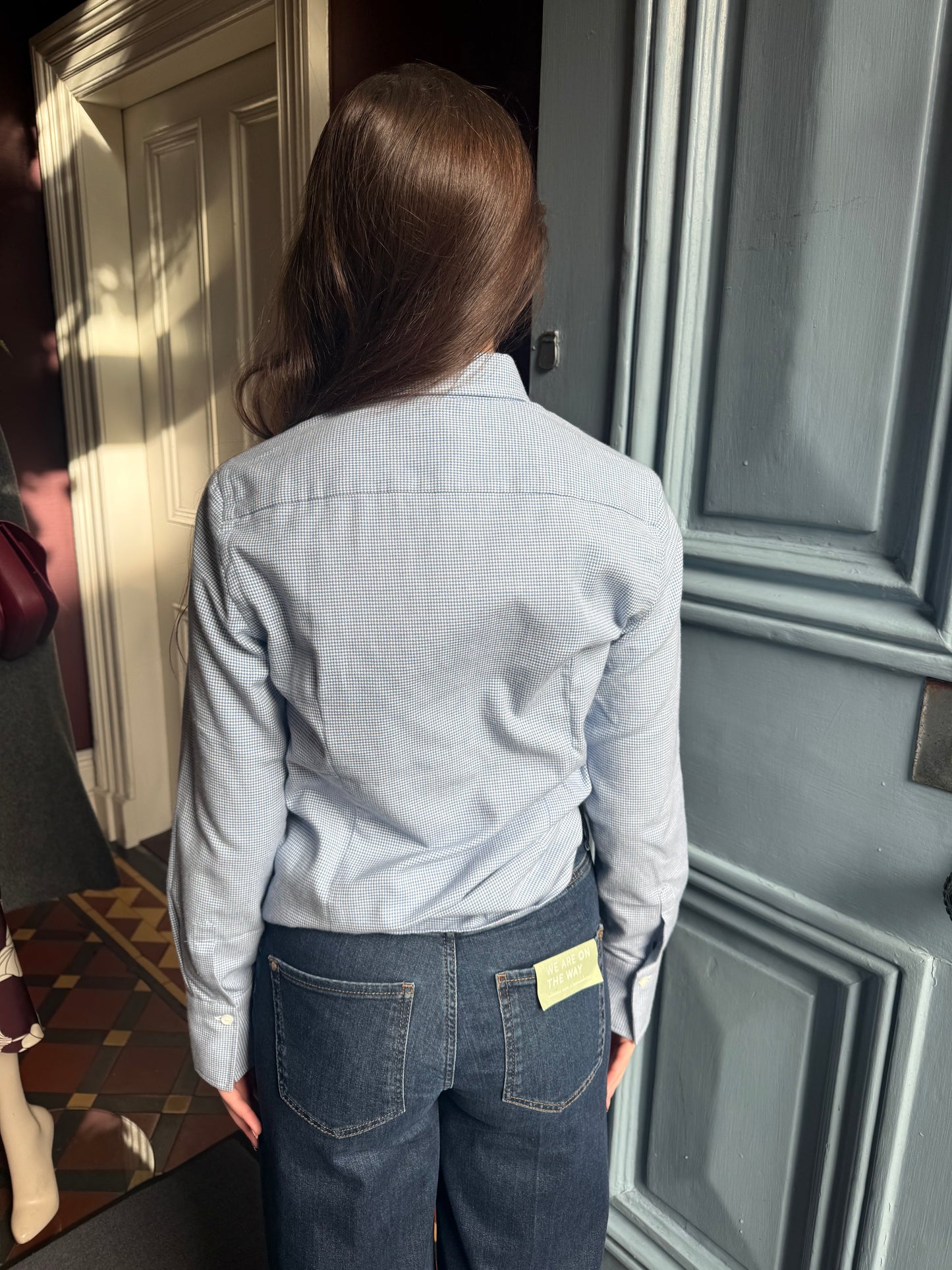 Caliban Blue Houndstooth Brushed Cotton Shirt