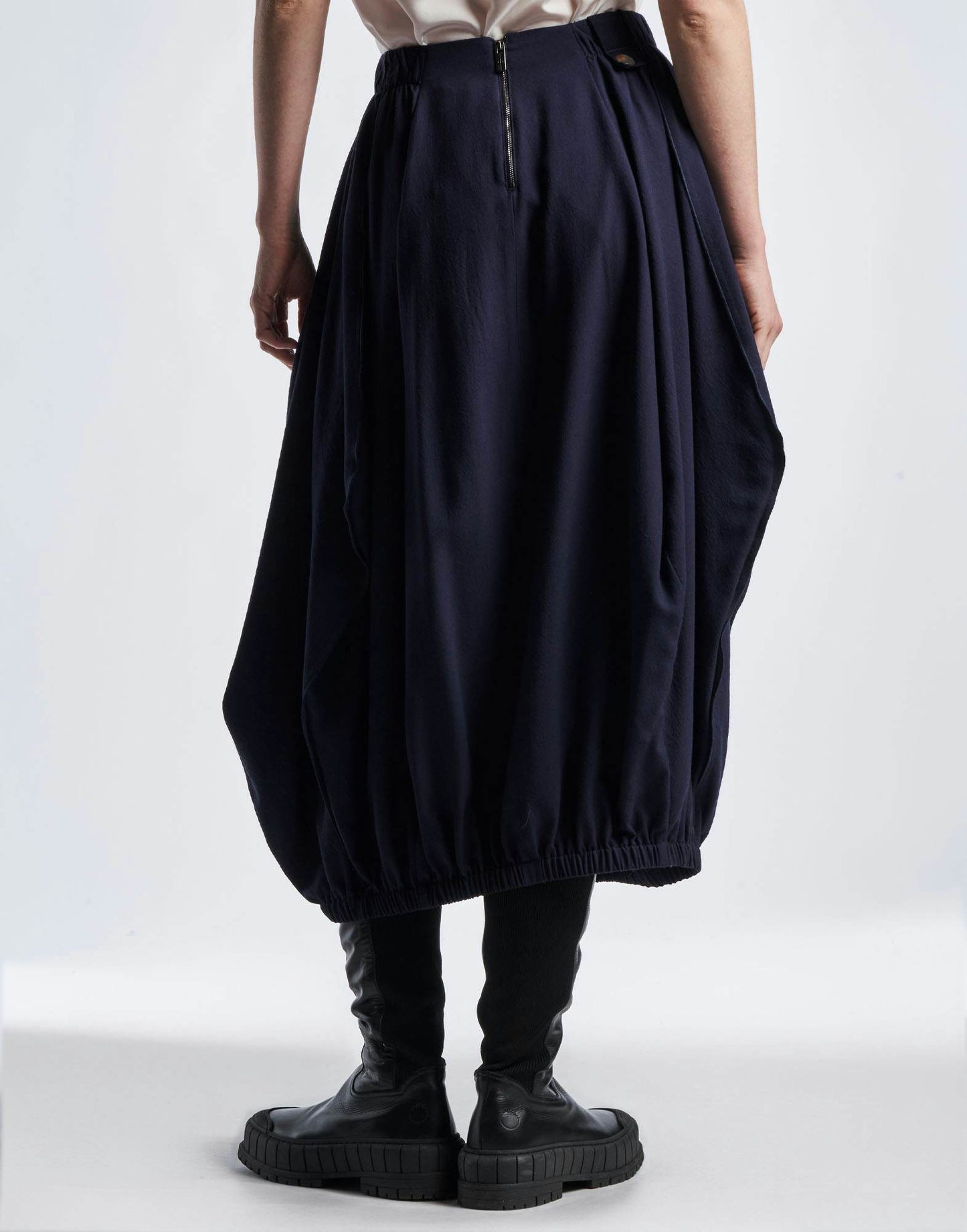 SCULPTED Navy Balloon Skirt with Inverted Asymmetrical Seams