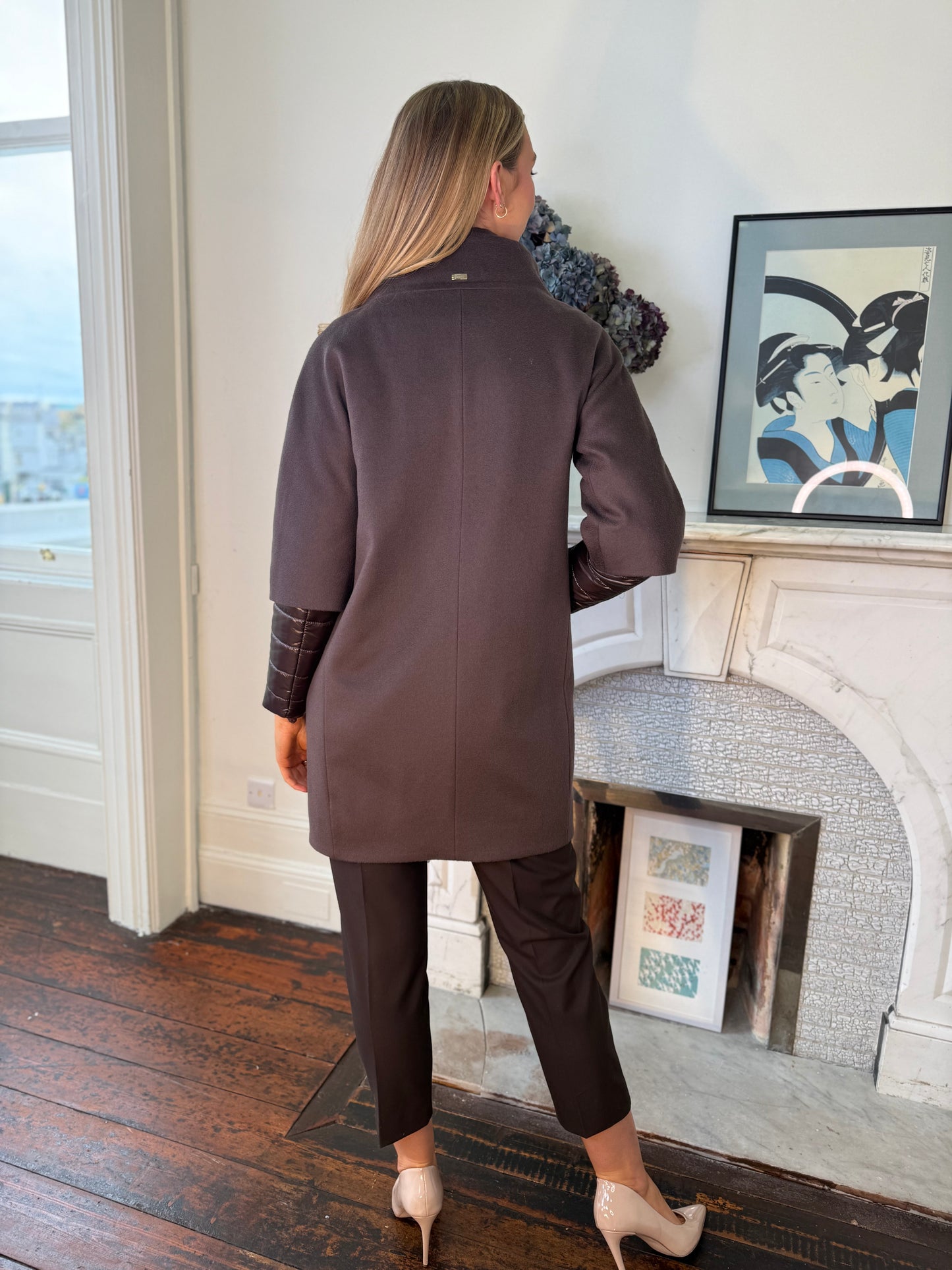 Herno Marrone Wool Coat with Layered Detachable Quilted Insert
