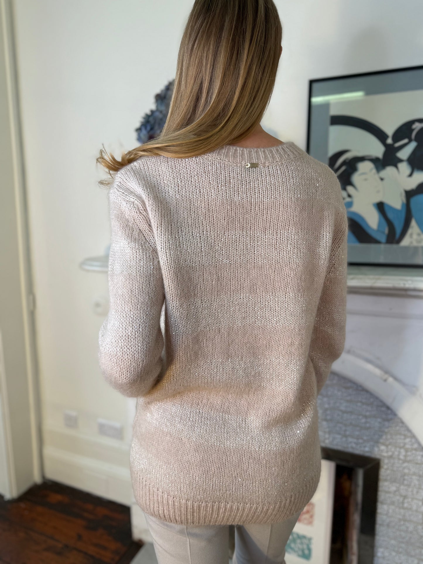 Herno Girocollo Alpaca Long Line Knit Sweater in Chantilly